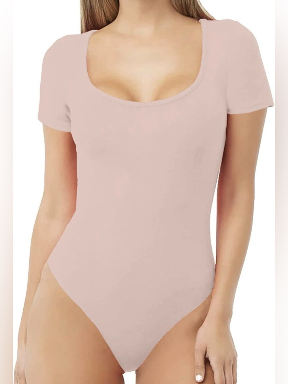 Mangdiup Scoop Neck Short Sleeve Bodysuit - Blush Pink size L